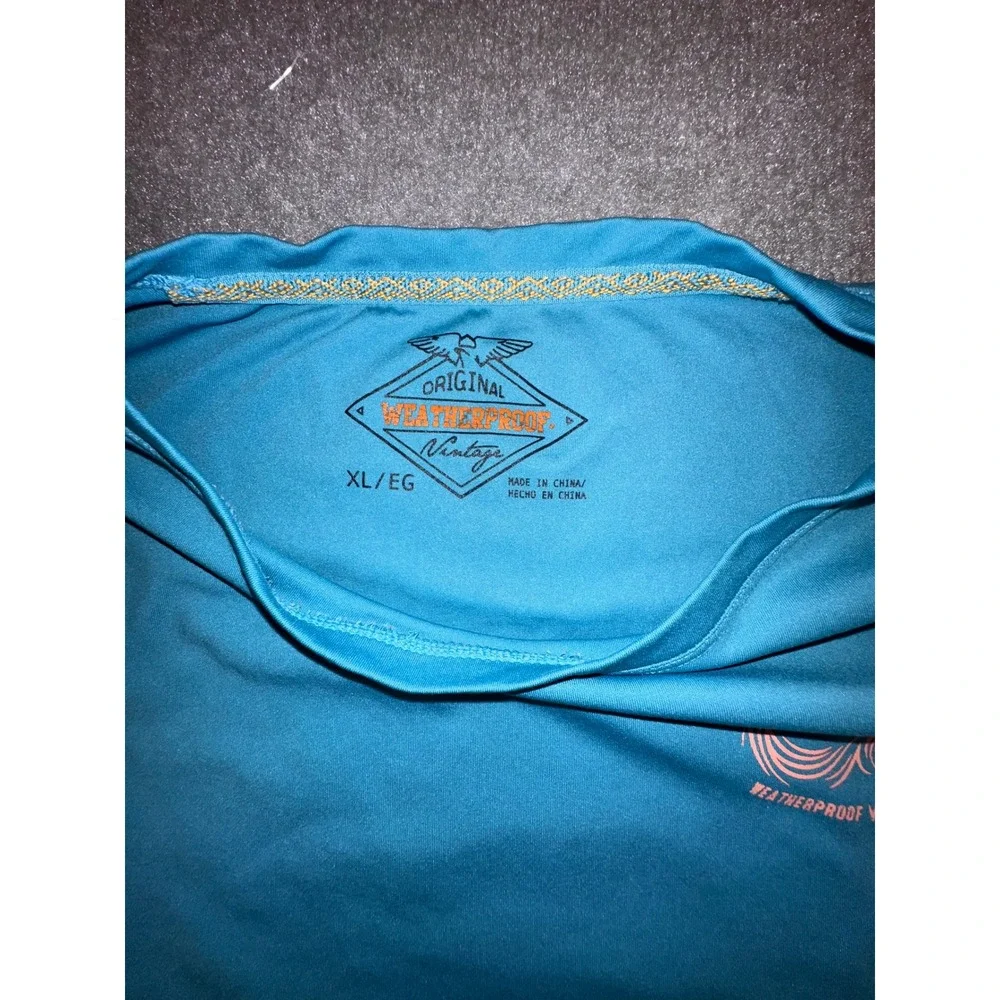 Weatherproof Vintage Mens XL Teal Blue Long Sleeve Graphic Performance T-Shirt